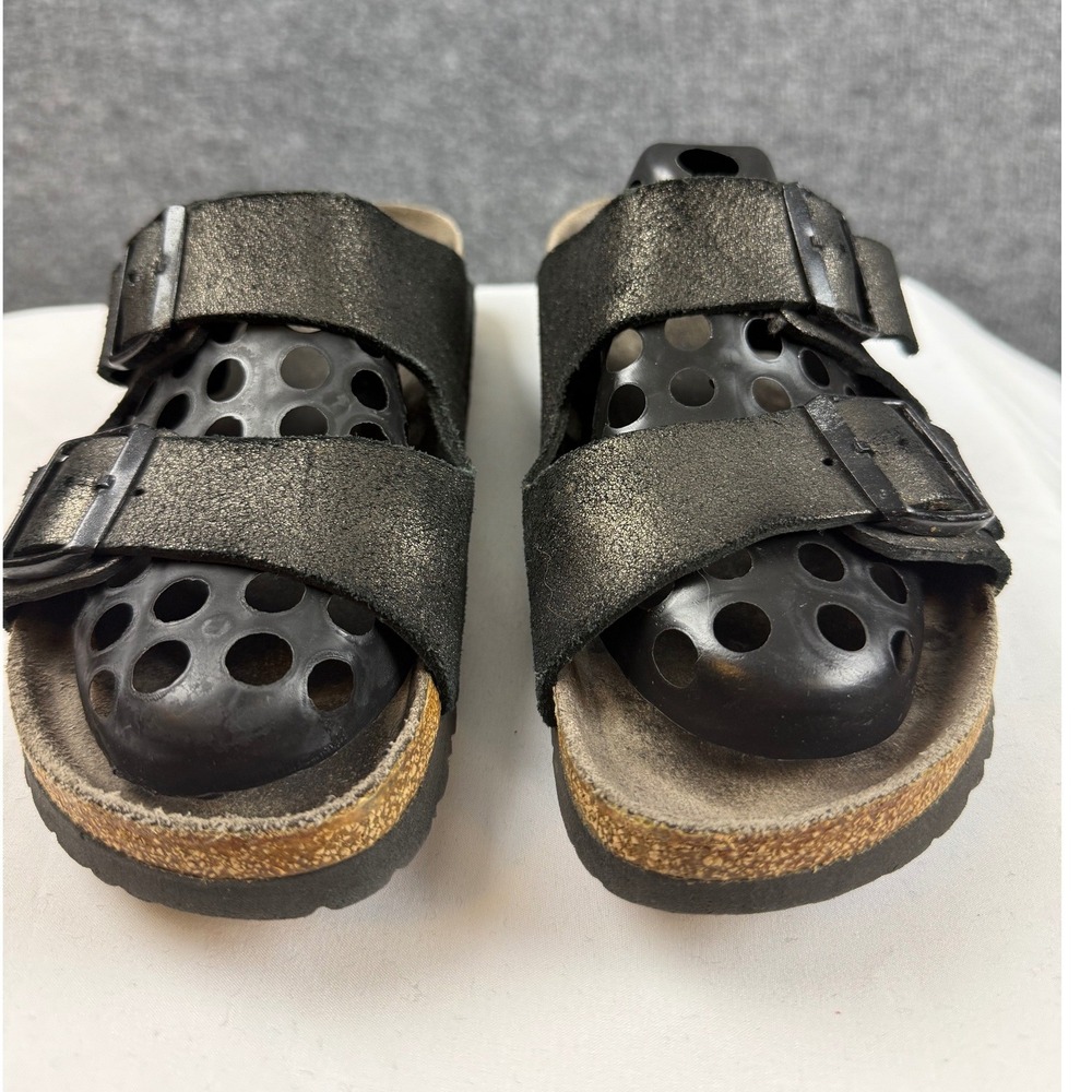 Birkenstock Metallic Black 2 Strap Cork Slide Sandals Mens Womens Sz 39 8W 6.5M